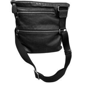 MARGOT Large Leather Messenger Bag Silver Zippers